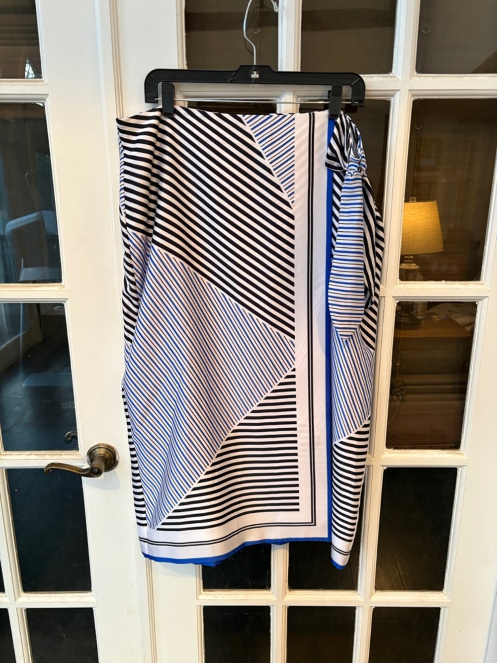 026 Ann Taylor Blue and White Striped Midi Wrap Skirt